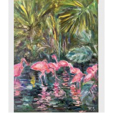 Pink Flamingos Oil Painting 